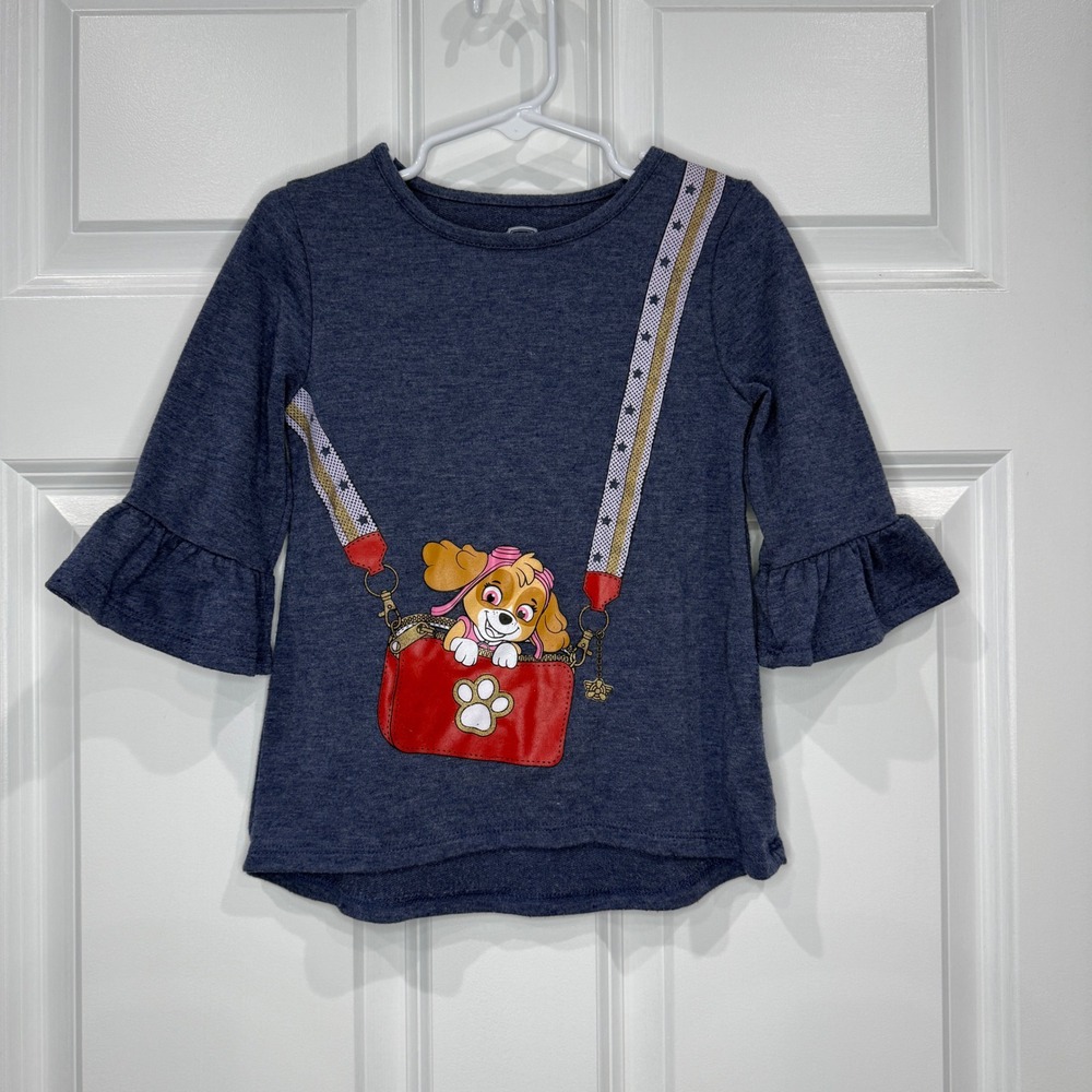 Paw Patrol Skye Girls Ruffle Bell‎ Sleeve Graphic Top Navy Blue Size 4T